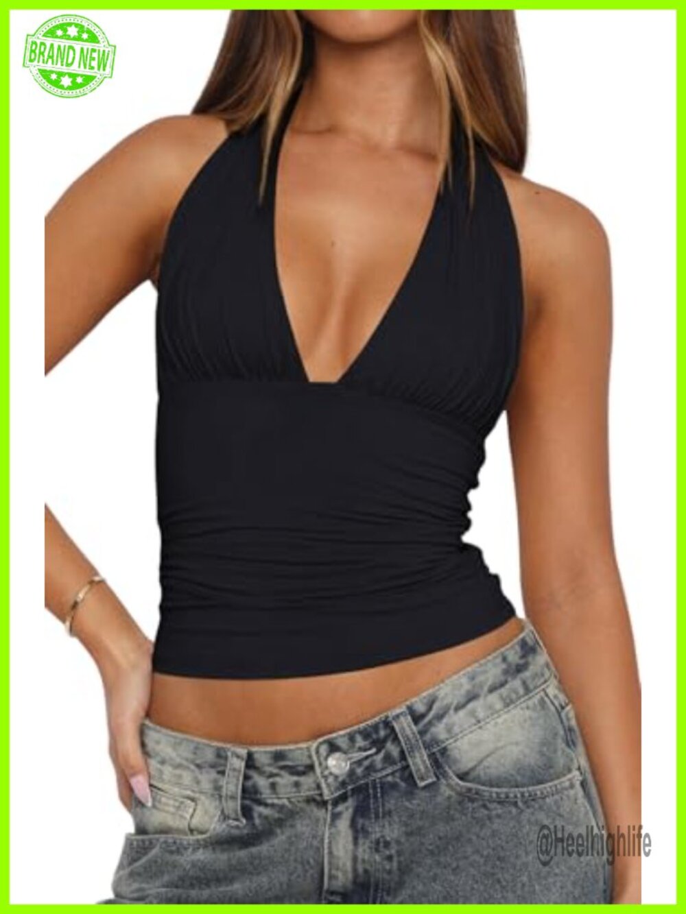 Women's Sexy Backless Tie Up Halter Crop Top Deep V Neck Going Out Top